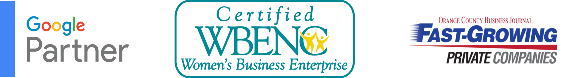 google partner certified, certified women's business enterprise, orange county business journal fast-growing private companies