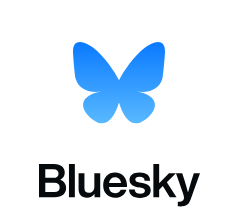 the logo for social media platform Bluesky, a blue butterfly with text underneath reading "Bluesky"