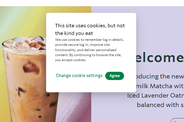 A pop-up that appears on Starbucks' official website which asks visitors permission to opt-in or opt-out of tracking with third-party cookies